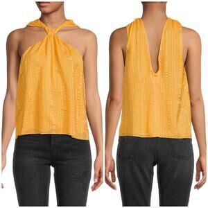 Frame Kumquat Yellow Twisted V Neck Silk Top Women’s Medium